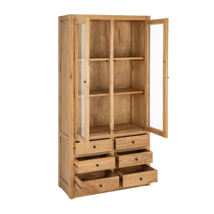 Vitrină din lemn de mindi si sticla maro cu 6 sertare 90x40x180 cm [4]