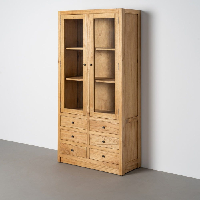 Vitrină din lemn de mindi si sticla maro cu 6 sertare 90x40x180 cm [2]