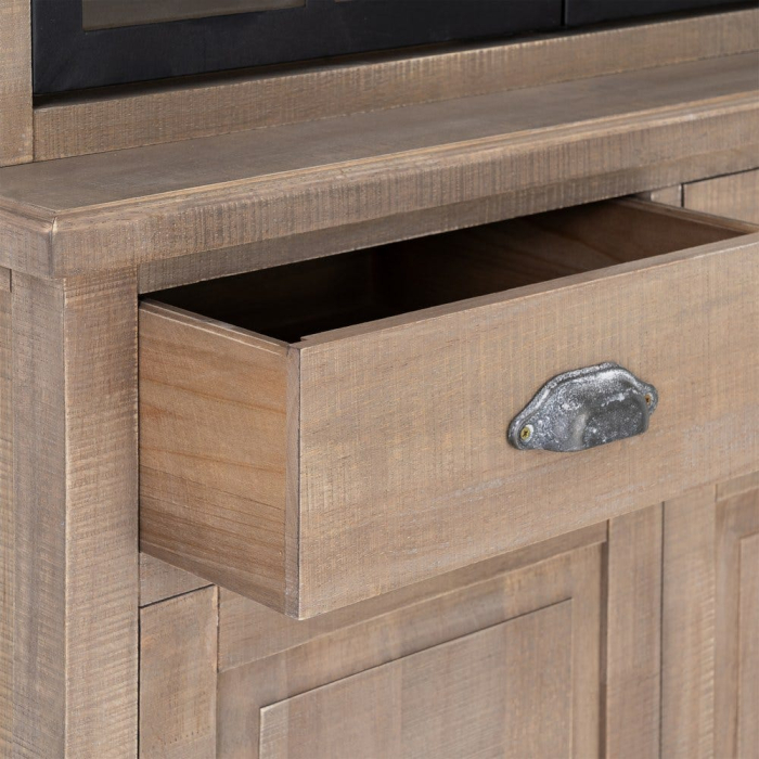 Vitrină din lemn de pin cu aspect natural cu usi metal negru si sticla [9]