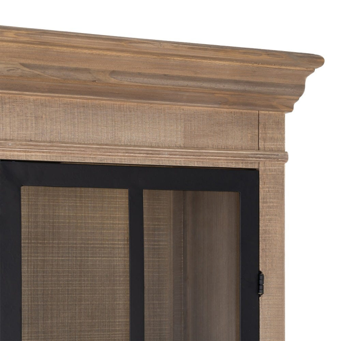 Vitrină din lemn de pin cu aspect natural cu usi metal negru si sticla [10]