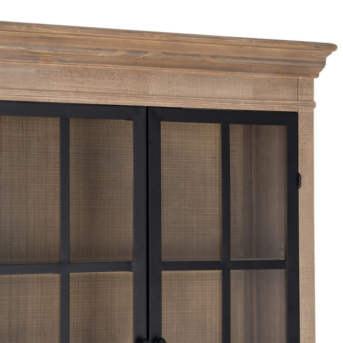 Vitrină din lemn de pin cu aspect natural cu usi metal negru si sticla [5]