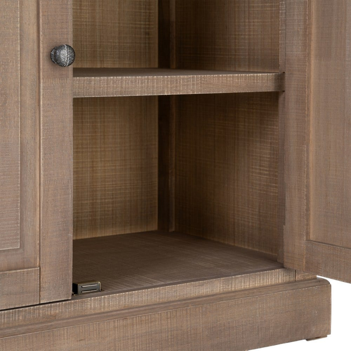 Vitrină din lemn de pin cu aspect natural cu usi metal negru si sticla [8]