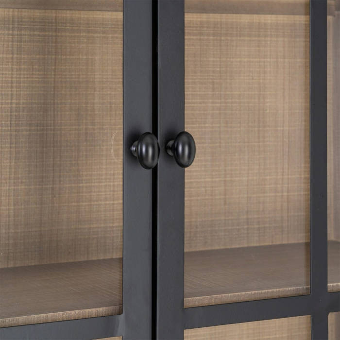 Vitrină din lemn de pin cu aspect natural cu usi metal negru si sticla [7]