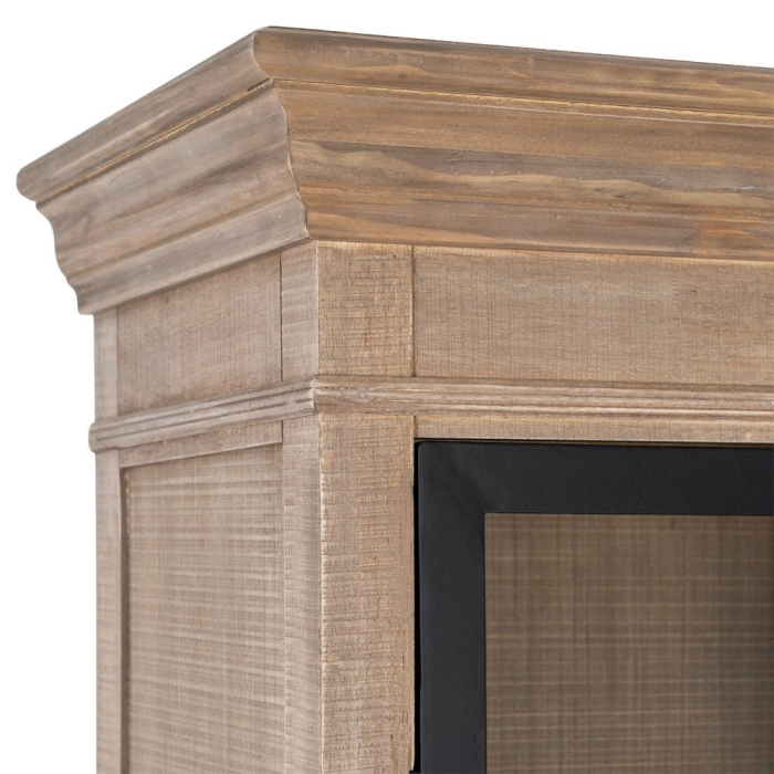 Vitrină din lemn de pin cu aspect natural cu usi metal negru si sticla [6]