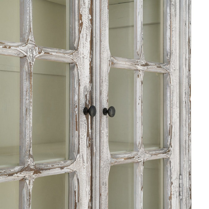 Vitrină din lemn reciclat alb antichizat cu usi din sticla 100x45x202 cm [7]