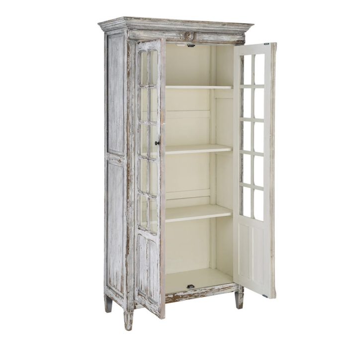 Vitrină din lemn reciclat alb antichizat cu usi din sticla 100x45x202 cm [4]