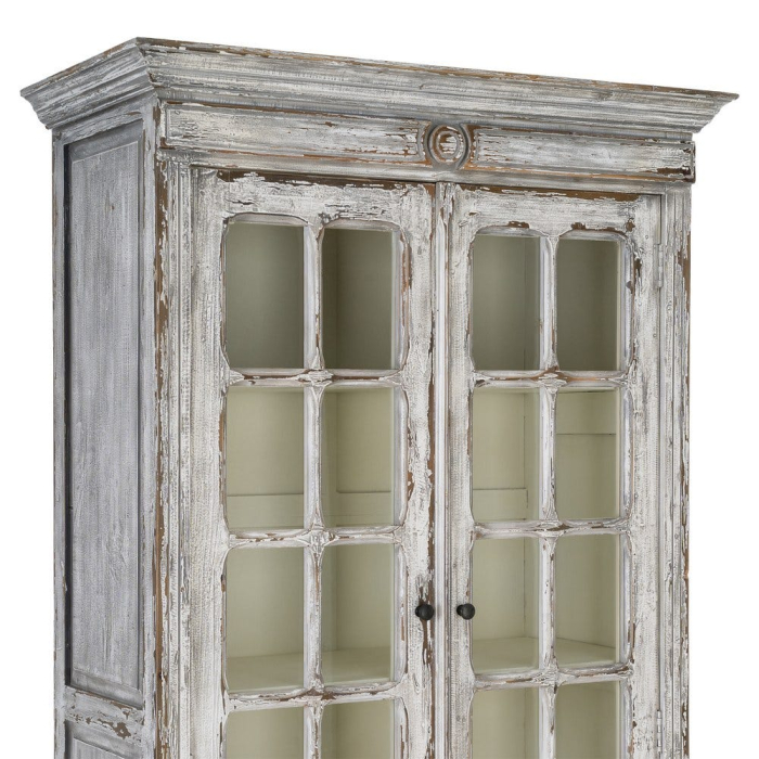 Vitrină din lemn reciclat alb antichizat cu usi din sticla 100x45x202 cm [5]