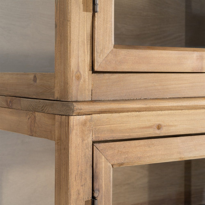 Vitrină din lemn reciclat maro cu usi din sticla si 3 module 155x40x202 cm [8]