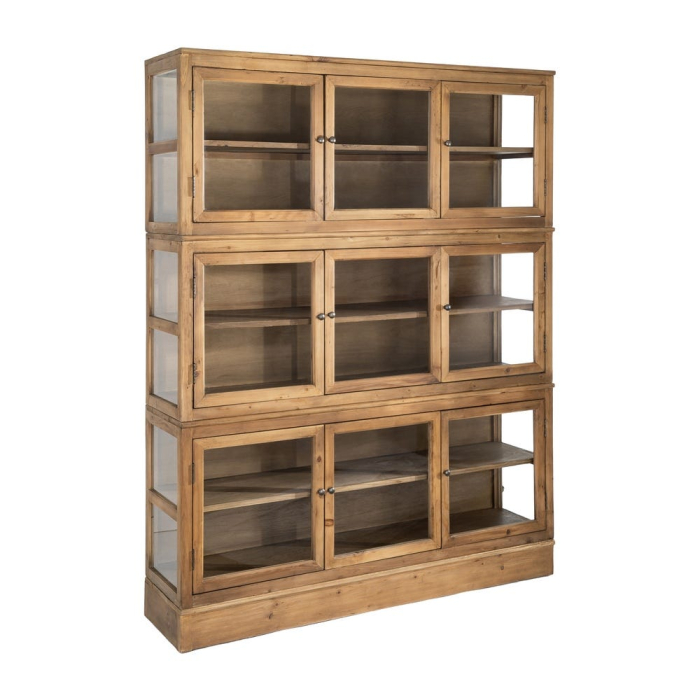 Vitrină din lemn reciclat maro cu usi din sticla si 3 module 155x40x202 cm [3]