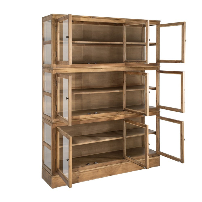 Vitrină din lemn reciclat maro cu usi din sticla si 3 module 155x40x202 cm [4]