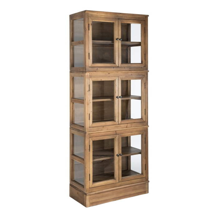 Vitrină din lemn reciclat maro cu usi din sticla si 3 module 80x40x202 cm [3]