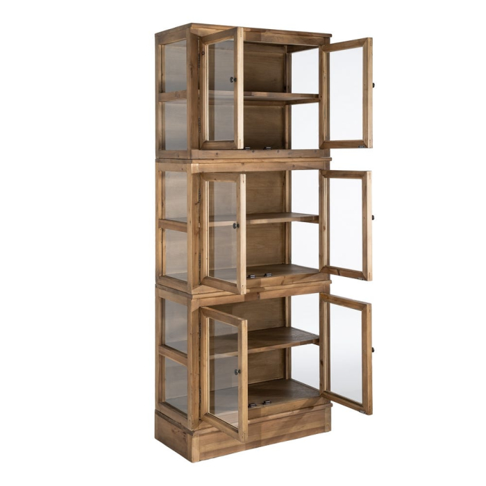 Vitrină din lemn reciclat maro cu usi din sticla si 3 module 80x40x202 cm [4]