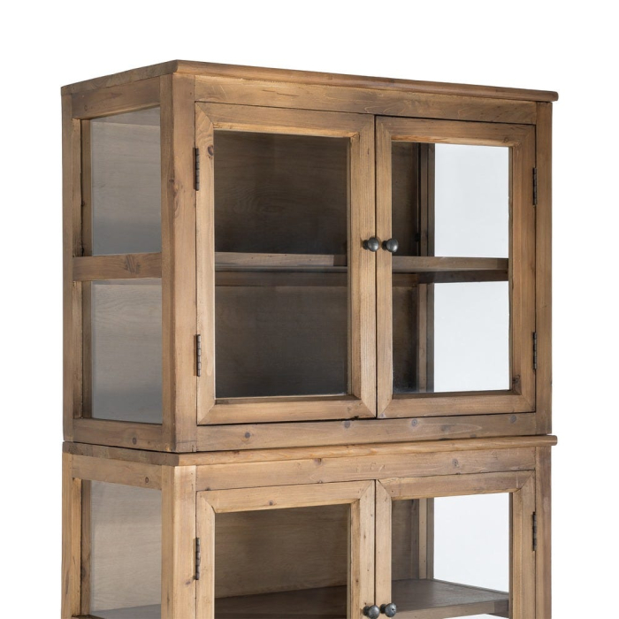 Vitrină din lemn reciclat maro cu usi din sticla si 3 module 80x40x202 cm [5]