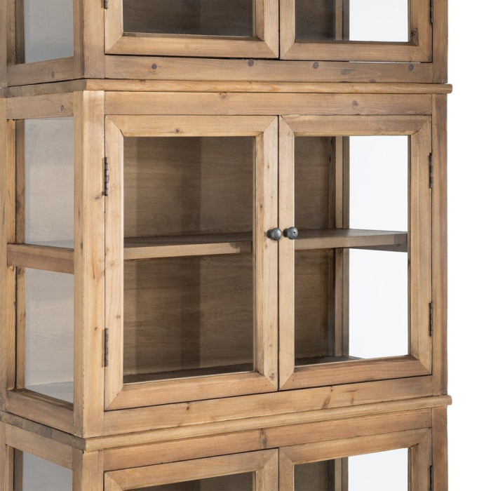 Vitrină din lemn reciclat maro cu usi din sticla si 3 module 80x40x202 cm [10]