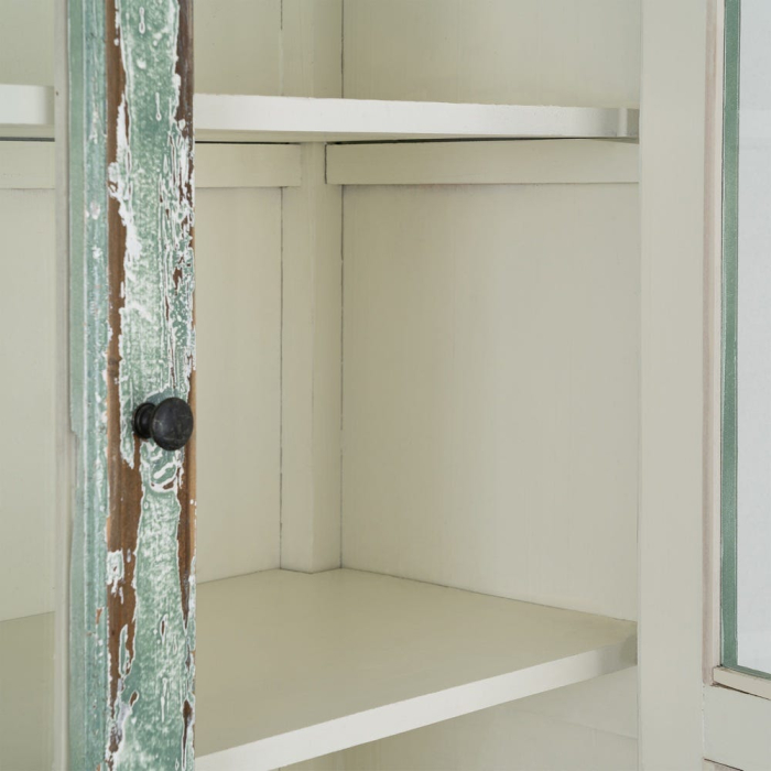 Vitrină din lemn reciclat verde antichizat cu usi din sticla 101x44x216 cm [8]