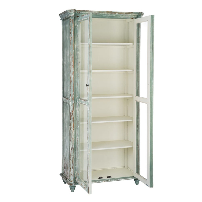 Vitrină din lemn reciclat verde antichizat cu usi din sticla 101x44x216 cm [4]