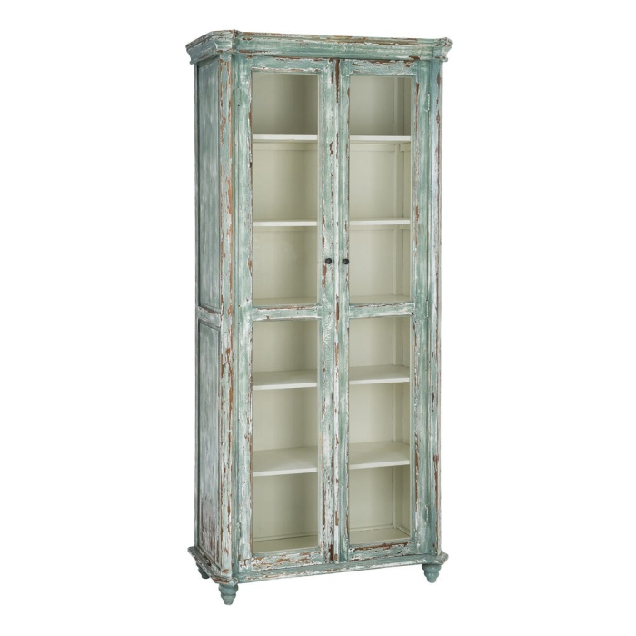 Vitrină din lemn reciclat verde antichizat cu usi din sticla 101x44x216 cm [3]