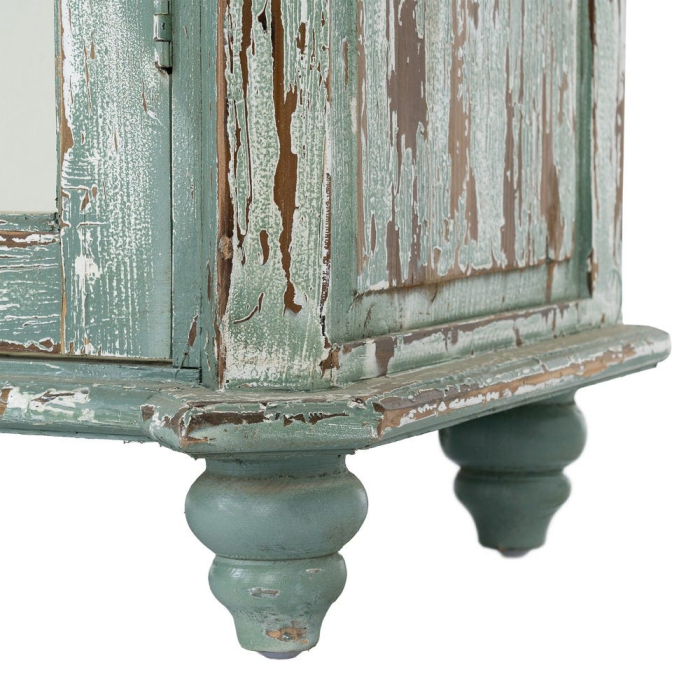 Vitrină din lemn reciclat verde antichizat cu usi din sticla 101x44x216 cm [10]