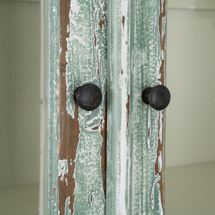 Vitrină din lemn reciclat verde antichizat cu usi din sticla 101x44x216 cm [7]