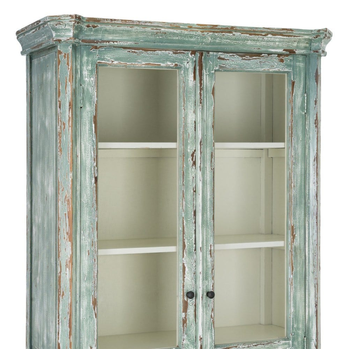 Vitrină din lemn reciclat verde antichizat cu usi din sticla 101x44x216 cm [5]