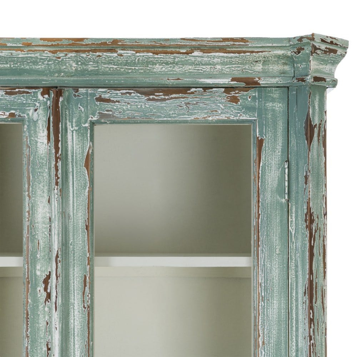 Vitrină din lemn reciclat verde antichizat cu usi din sticla 101x44x216 cm [9]