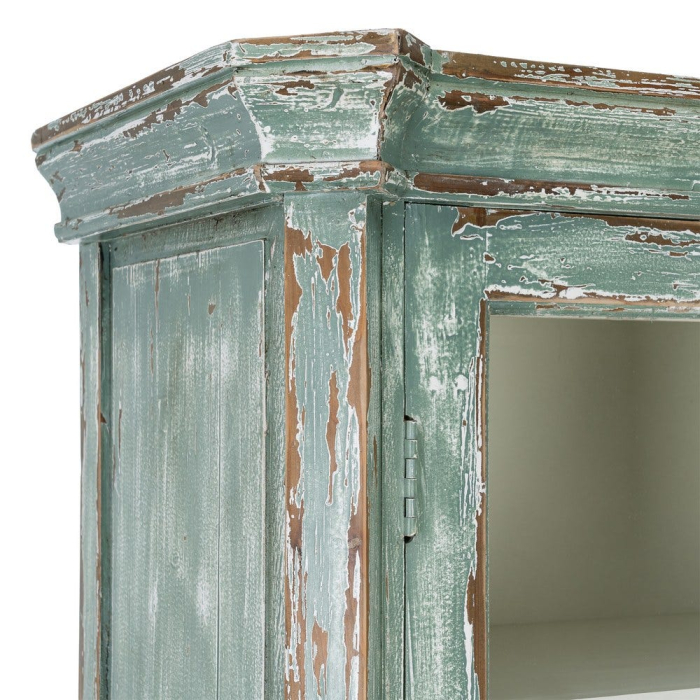 Vitrină din lemn reciclat verde antichizat cu usi din sticla 101x44x216 cm [6]