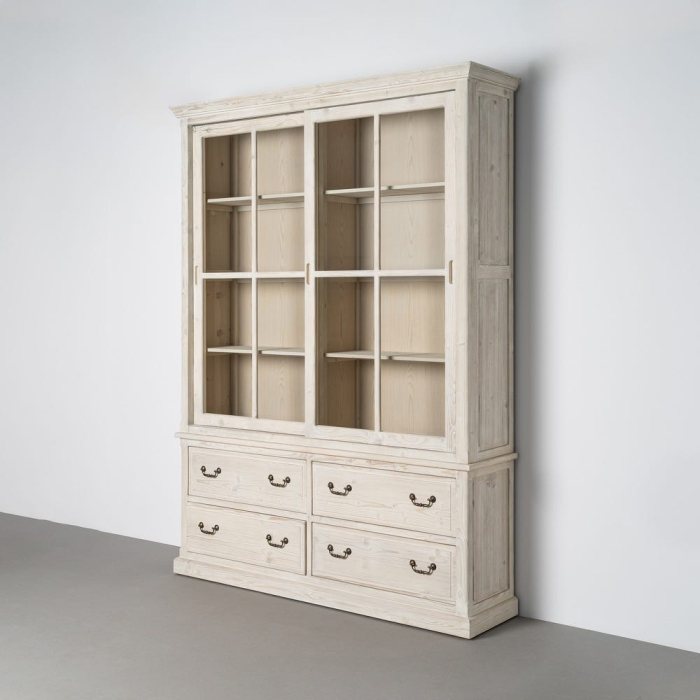 Vitrină din lemn de pin alb patinat cu sticlă [2]