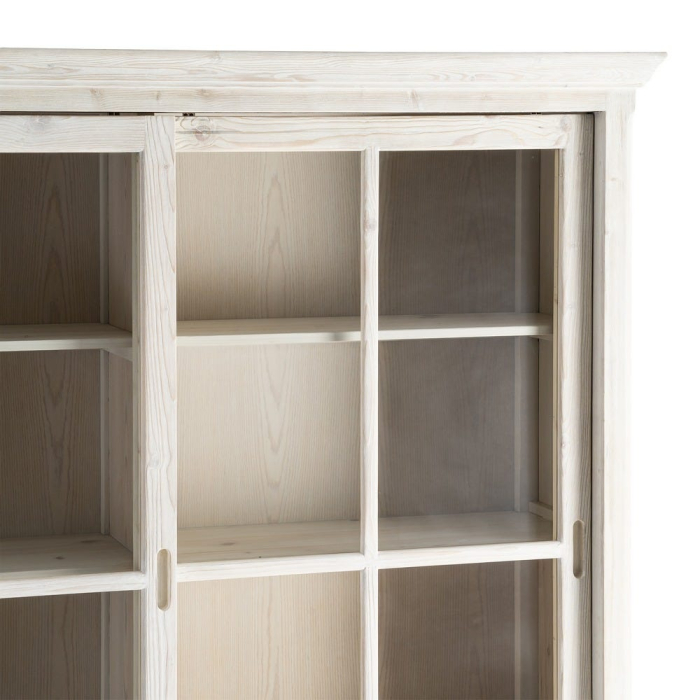 Vitrină din lemn de pin alb patinat cu sticlă [5]