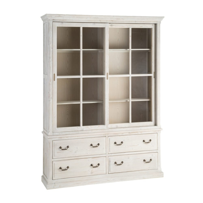 Vitrină din lemn de pin alb patinat cu sticlă [3]