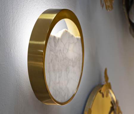 Aplică decorativă modernă rotundă marmură albă ramă aurie Marble [1]
