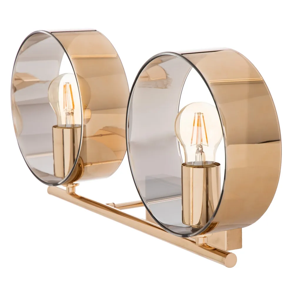 Aplica, Lampa de perete - Aplica perete, 2 becuri, sticla/metal, auriu, Ixia