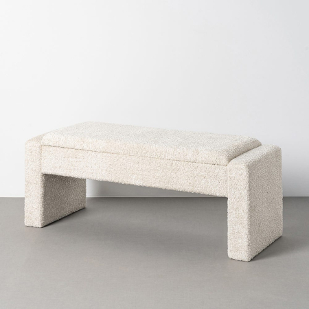 Bancute in Stil Scandinav - Bancă cu spațiu de depozitare din stofă crem