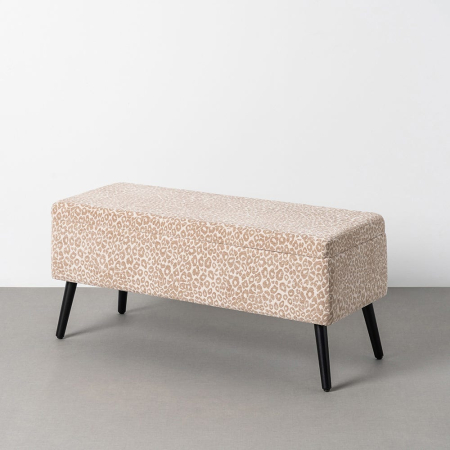 Bancute in Stil Scandinav - Bancă cu spațiu de depozitare din stofă crem cu picioare negre