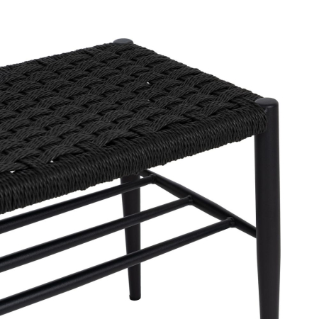 Bancă neagră din metal cu șezut împletit din sfoară și raft deschis [3]