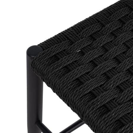 Bancă neagră din metal cu șezut împletit din sfoară și raft deschis [2]