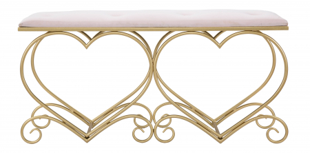 Bancheta Heart roz, catifea metal - creativdeco.ro [1]