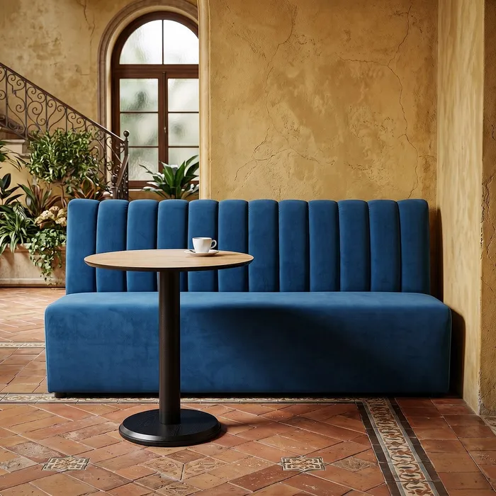 Mobilier - Banchetă tapițată din stofă albastră pentru spații moderne