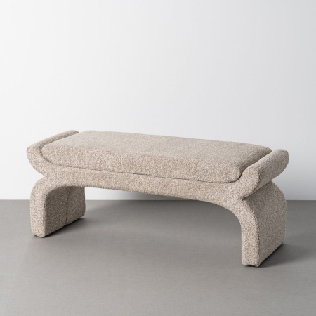 Banchete, Bancute in Stil Japandi - Banchetă tapițată din stofă bej cu design curbat și brațe laterale integrate