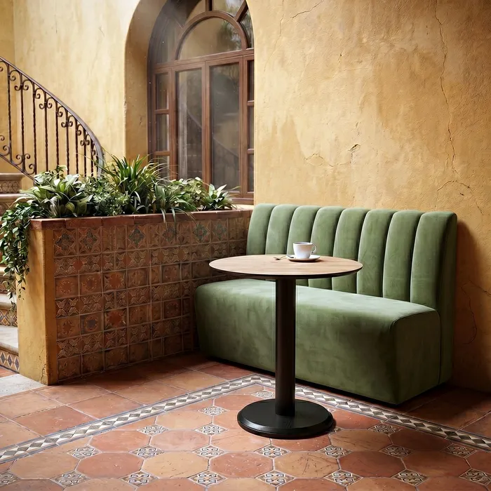 Stil de design - Banchetă tapițată din stofă verde pentru dining și lounge