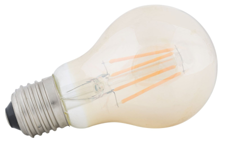 Rustic - Bec LED cu filament în sticlă ambră, de formă clasică A60, cu patru filamente