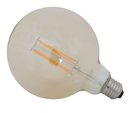 Becuri - Bec LED cu filament în sticlă ambră globulară mare G125 cu patru filamente drepte