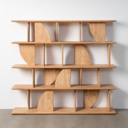 Biblioteca, rafturi, vitrine - Bibliotecă din lemn de cauciuc cu design geometric