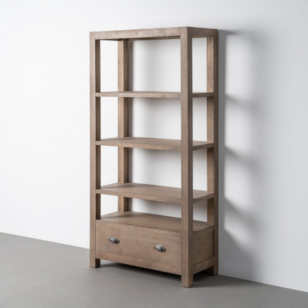 Mobilier - Bibliotecă din lemn de pin cu aspect natural cu patru polite deschise si sertar inferior