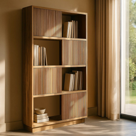 Biblioteca, rafturi, vitrine - Bibliotecă tec canelată Bellamonte