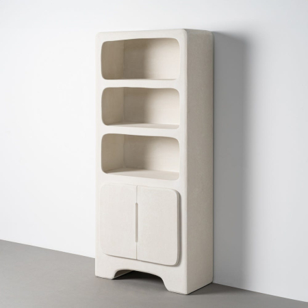 Biblioteci si Rafturi - Bibliotecă din MDF alb cu rafturi deschise și compartiment închis