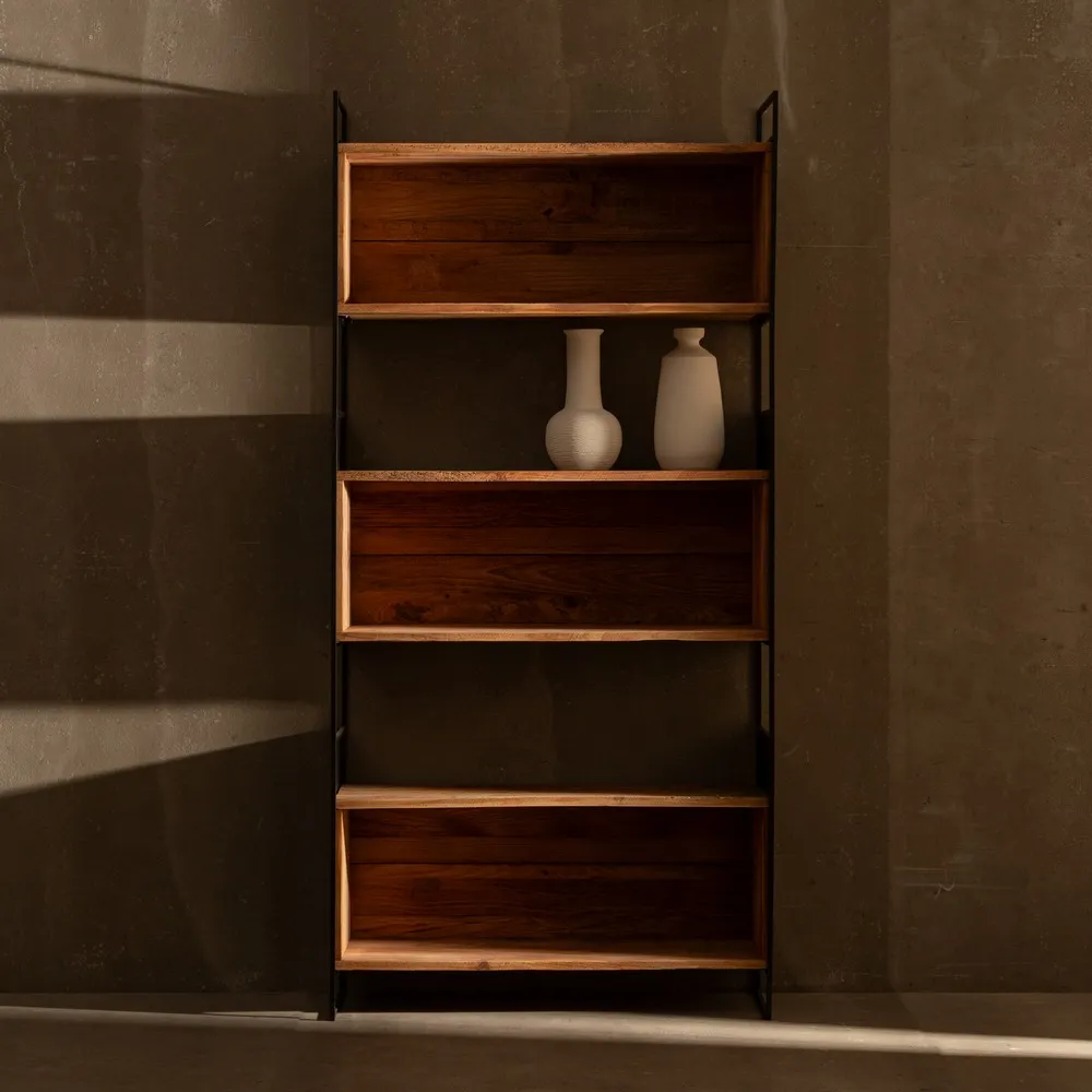 Biblioteca industriala lemn reciclat | Rafturi moderne [9]