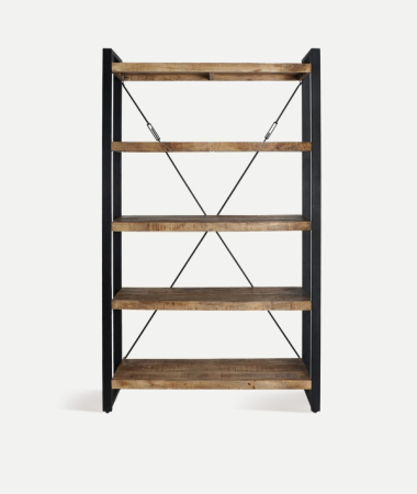 Bibliotecă industrială din lemn de mango și fier negru GUADALEST Mobilier - Bibliotecă industrială din lemn de mango și fier negru GUADALEST