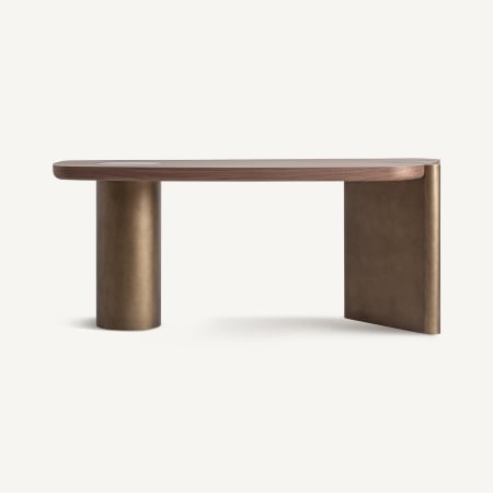 Colectia noua - Biroul art deco din furnir nuc si picioare metalice cu finisaj cupru periat Lausana 182x83x75 cm