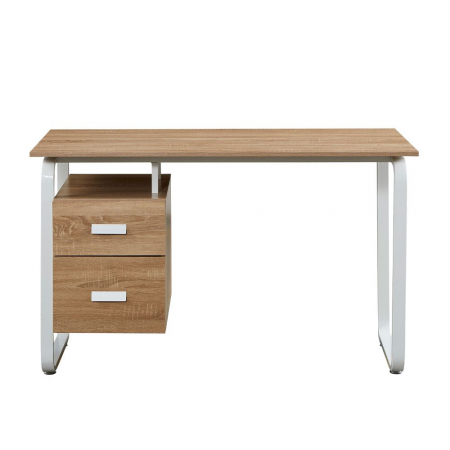 Birouri - Birou compact metal alb PAL natur cu 2 sertare – model Voler pentru home office sau studiu