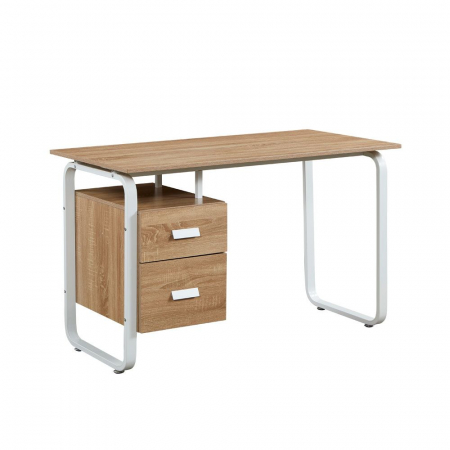 Birou compact metal alb PAL natur cu 2 sertare – model Voler pentru home office sau studiu [1]